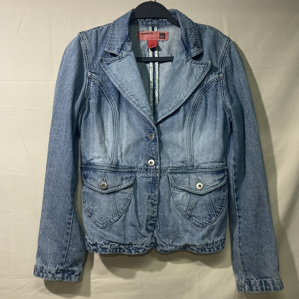 Vintage Mossimo Light Wash Blue Denim Blazer Women's Size Large Y2K